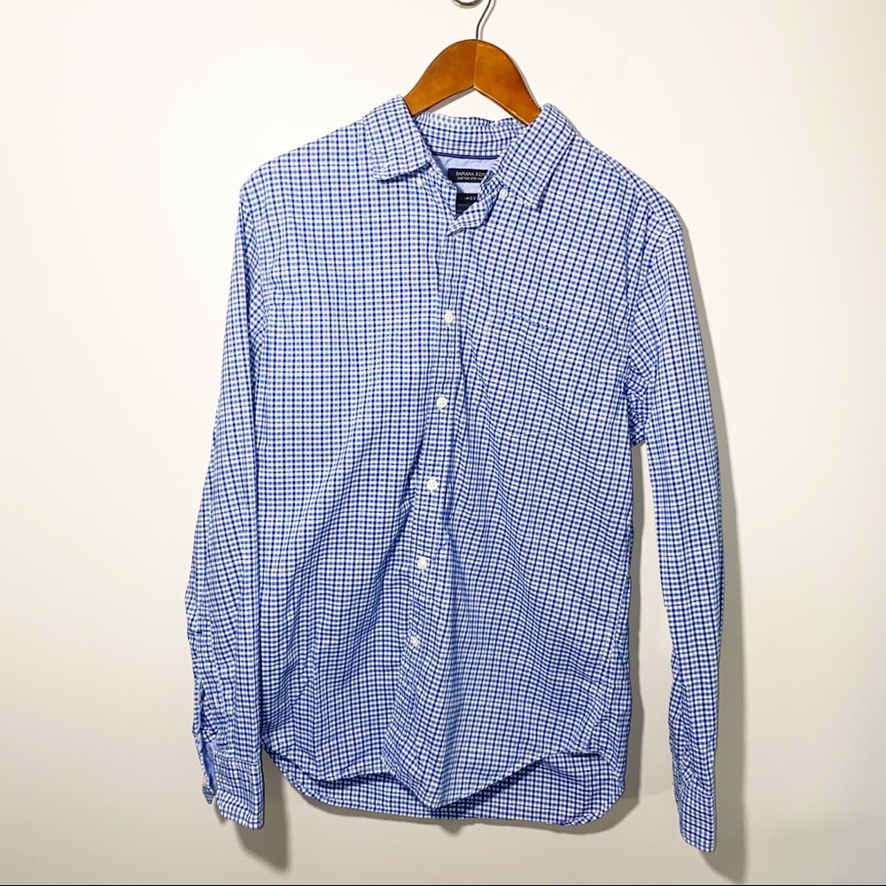 Banana Republic Camden Fit gingham Plaid Shirt size Medium Blue White